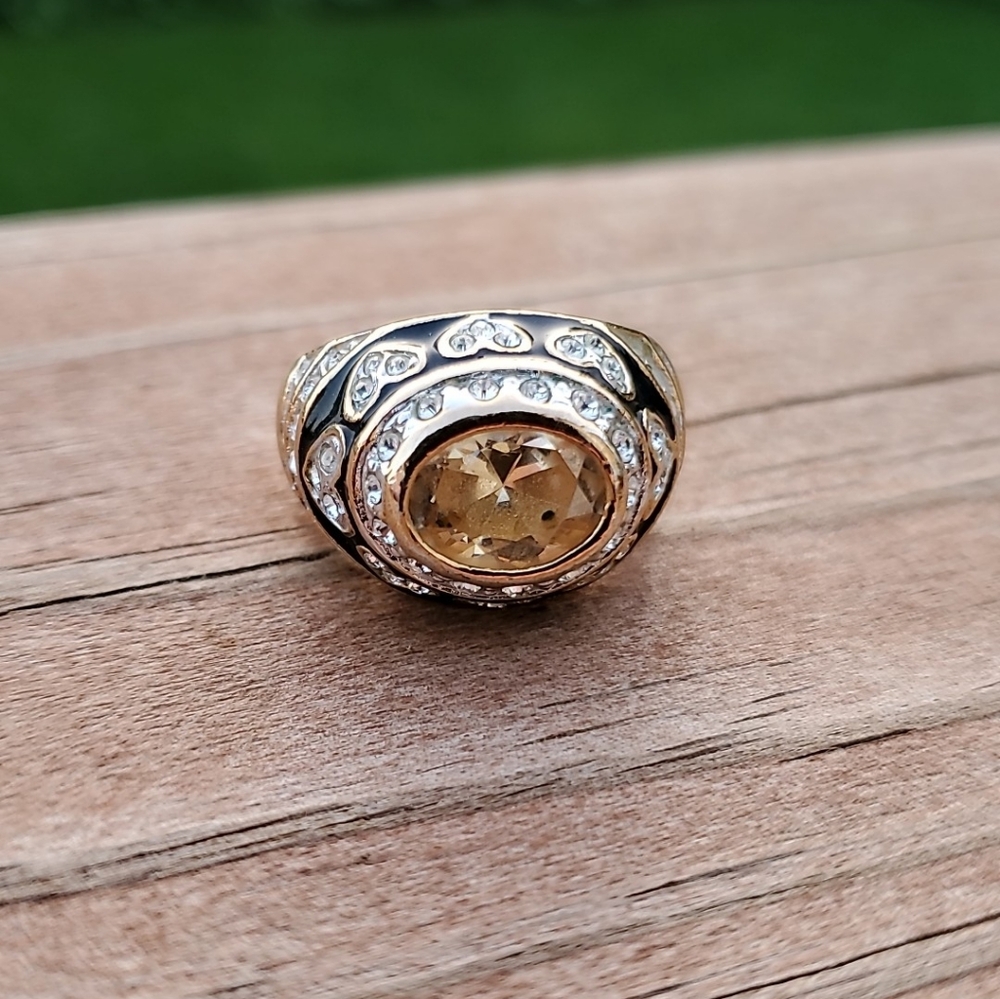 Vintage Gold Tone Citrine Statement Ring (Size 6) - Picture 1 of 7